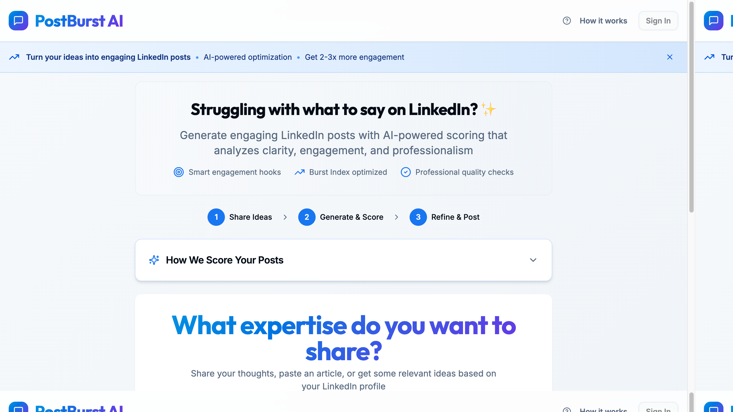 PostBurst AI live homepage screenshot